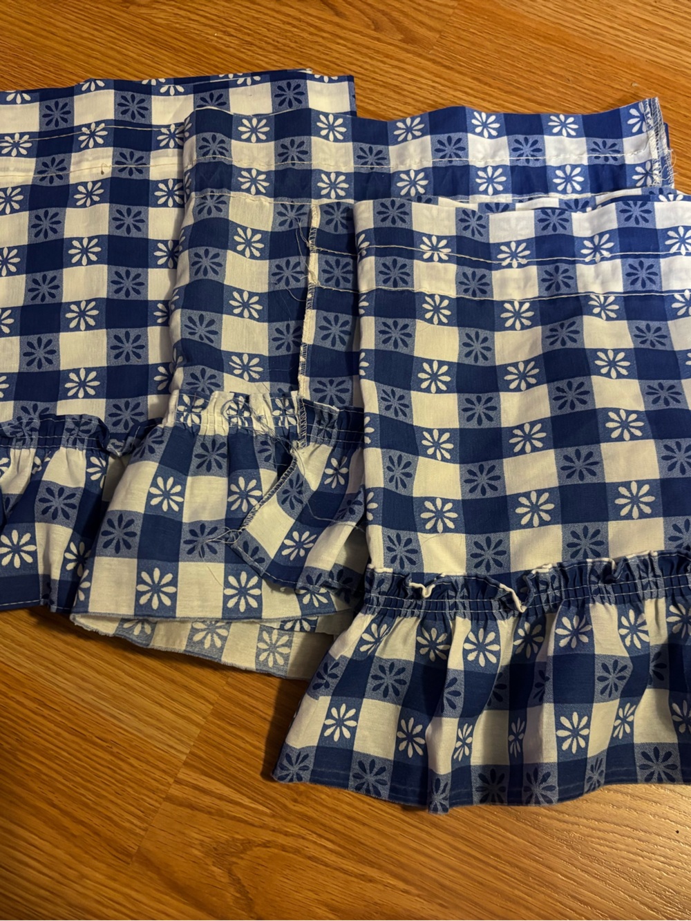 Blue and White Gingham Floral Ruffle Skirt  valance